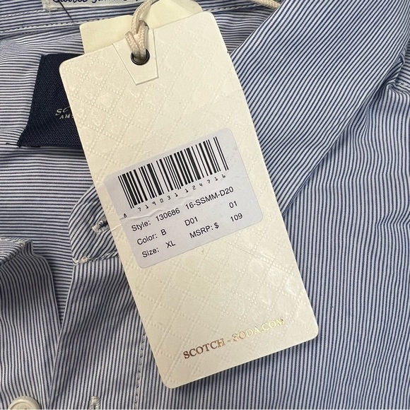 Scotch & Soda Blue Striped Button Up Long Fit Shirt - Picture 7 of 13